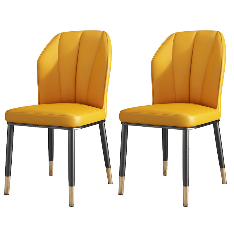 PU Leather Dining Chairs Nordic Style Wingback Armless Chair Yellow 2 Piece Set Brass Gold Clearhalo 'Dining Chairs' 'Dining Tables & Seating' 'dining_chair' 'furn' 'furn_dining_chair' 'Furniture' 'Kitchen & Dining Furniture' 6955494