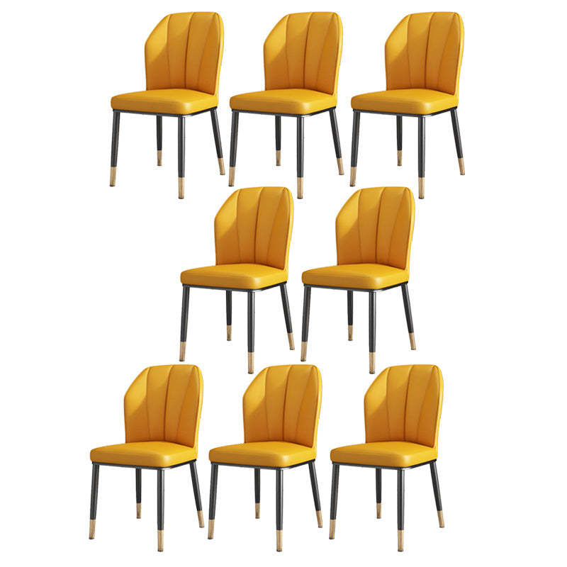 PU Leather Dining Chairs Nordic Style Wingback Armless Chair Yellow 8 Piece Set Brass Gold Clearhalo 'Dining Chairs' 'Dining Tables & Seating' 'dining_chair' 'furn' 'furn_dining_chair' 'Furniture' 'Kitchen & Dining Furniture' 6955497