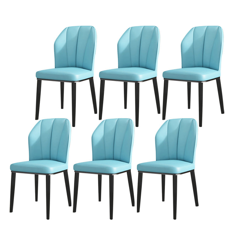 PU Leather Dining Chairs Nordic Style Wingback Armless Chair Light Blue 6 Piece Set Black Clearhalo 'Dining Chairs' 'Dining Tables & Seating' 'dining_chair' 'furn' 'furn_dining_chair' 'Furniture' 'Kitchen & Dining Furniture' 6955501