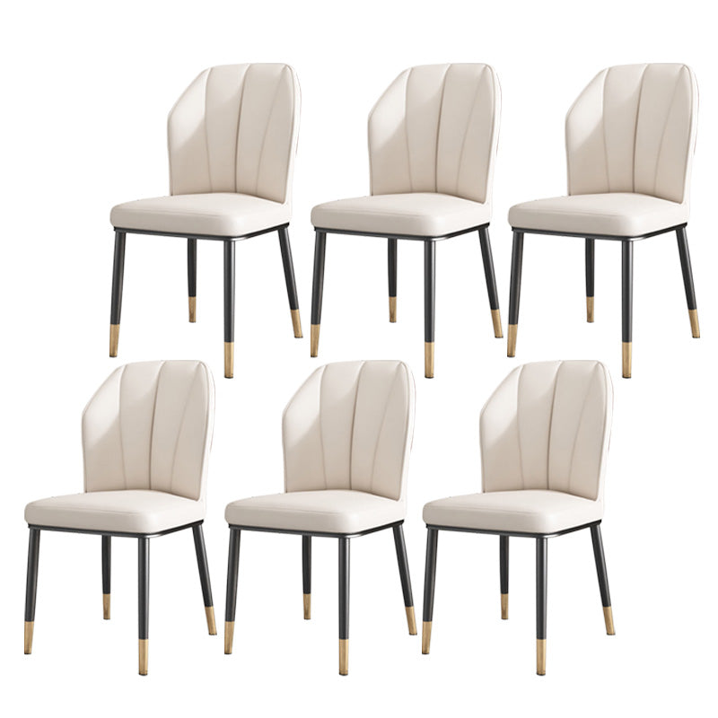 PU Leather Dining Chairs Nordic Style Wingback Armless Chair Beige 6 Piece Set Brass Gold Clearhalo 'Dining Chairs' 'Dining Tables & Seating' 'dining_chair' 'furn' 'furn_dining_chair' 'Furniture' 'Kitchen & Dining Furniture' 6955516