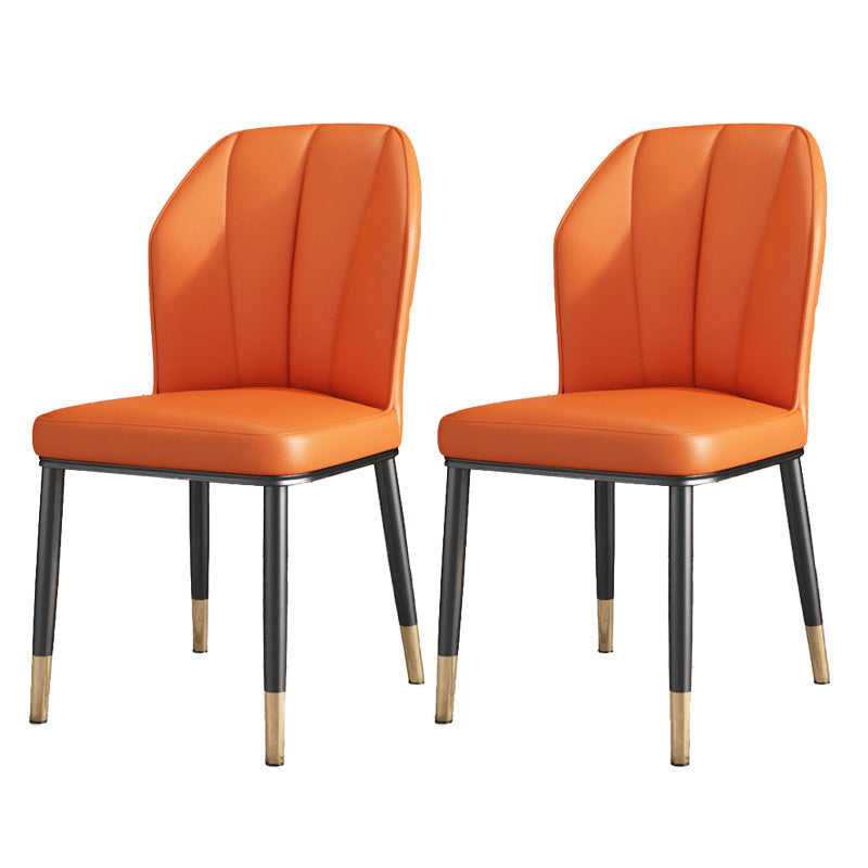 PU Leather Dining Chairs Nordic Style Wingback Armless Chair Orange 2 Piece Set Brass Gold Clearhalo 'Dining Chairs' 'Dining Tables & Seating' 'dining_chair' 'furn' 'furn_dining_chair' 'Furniture' 'Kitchen & Dining Furniture' 6955524