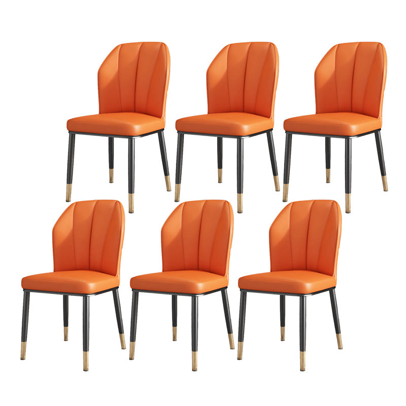 PU Leather Dining Chairs Nordic Style Wingback Armless Chair Orange 6 Piece Set Brass Gold Clearhalo 'Dining Chairs' 'Dining Tables & Seating' 'dining_chair' 'furn' 'furn_dining_chair' 'Furniture' 'Kitchen & Dining Furniture' 6955526