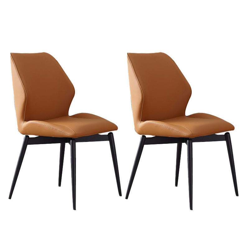 Upholstered Armless Industrial Chair Home Black Metal Legs Dining Chair Orange 2 Piece Set Clearhalo 'Dining Chairs' 'Dining Tables & Seating' 'dining_chair' 'furn' 'furn_dining_chair' 'Furniture' 'Kitchen & Dining Furniture' 6955553