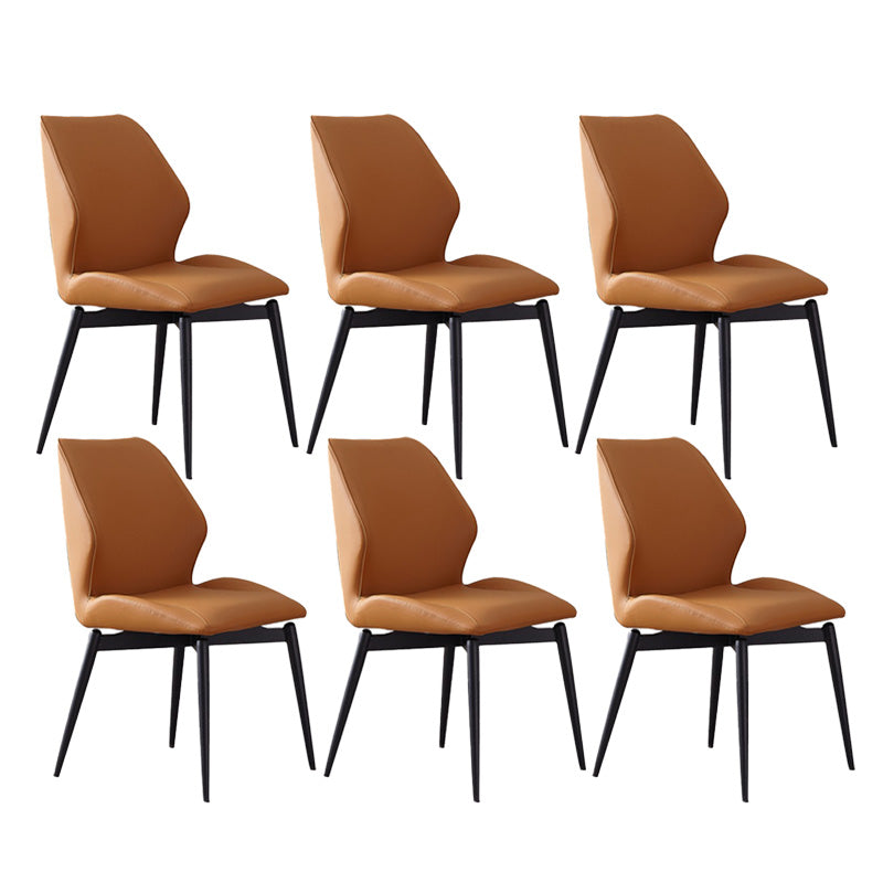 Upholstered Armless Industrial Chair Home Black Metal Legs Dining Chair Orange 6 Piece Set Clearhalo 'Dining Chairs' 'Dining Tables & Seating' 'dining_chair' 'furn' 'furn_dining_chair' 'Furniture' 'Kitchen & Dining Furniture' 6955556