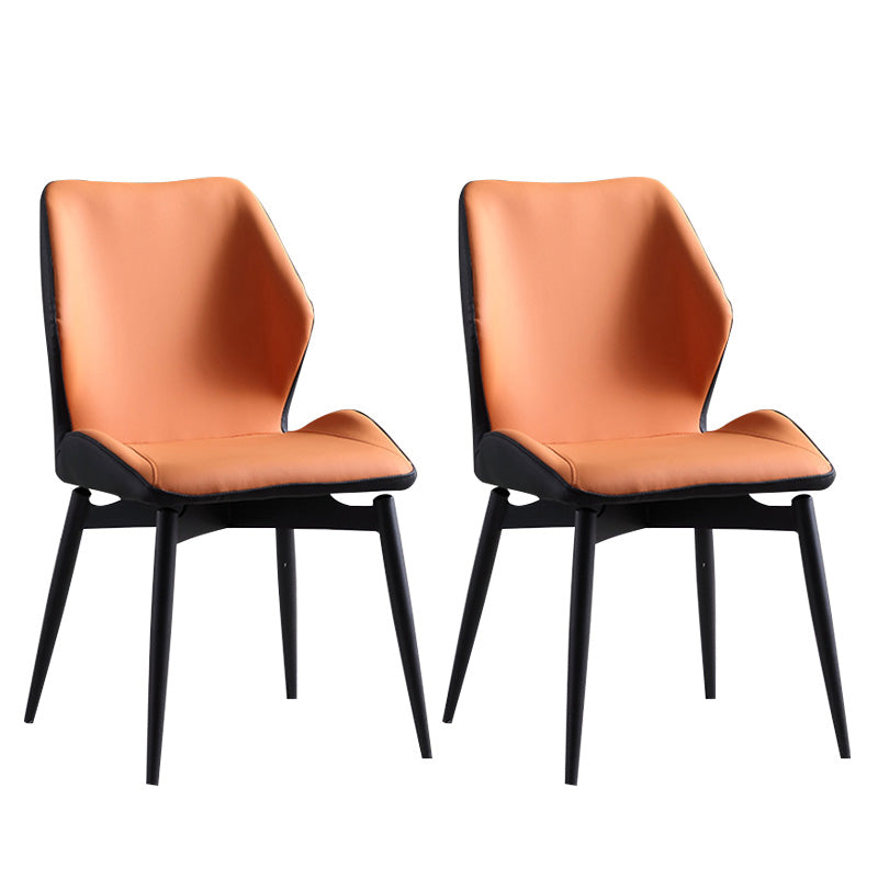 Upholstered Armless Industrial Chair Home Black Metal Legs Dining Chair Orange Black 2 Piece Set Clearhalo 'Dining Chairs' 'Dining Tables & Seating' 'dining_chair' 'furn' 'furn_dining_chair' 'Furniture' 'Kitchen & Dining Furniture' 6955560
