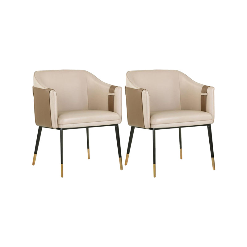 Contemporary Arm Chair Home Faux Leather Upholstered Dining Chair Off-White 2 Piece Set Clearhalo 'Dining Chairs' 'Dining Tables & Seating' 'dining_chair' 'furn' 'furn_dining_chair' 'Furniture' 'Kitchen & Dining Furniture' 6955613