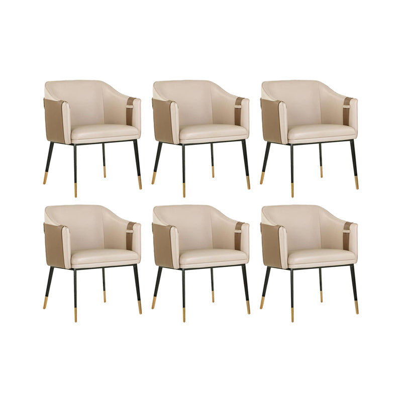 Contemporary Arm Chair Home Faux Leather Upholstered Dining Chair Off-White 6 Piece Set Clearhalo 'Dining Chairs' 'Dining Tables & Seating' 'dining_chair' 'furn' 'furn_dining_chair' 'Furniture' 'Kitchen & Dining Furniture' 6955616