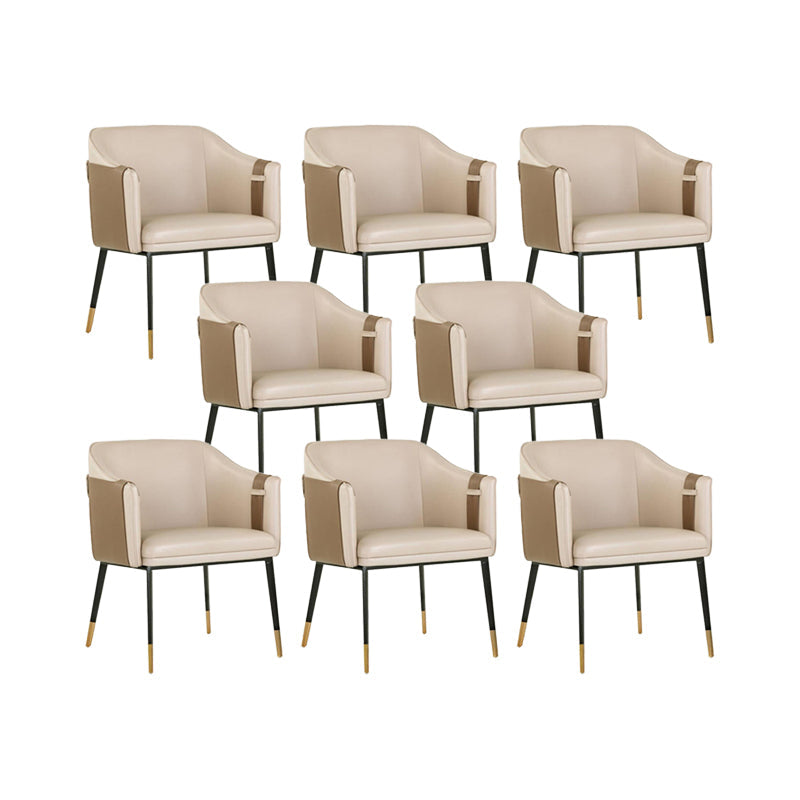 Contemporary Arm Chair Home Faux Leather Upholstered Dining Chair Off-White 8 Piece Set Clearhalo 'Dining Chairs' 'Dining Tables & Seating' 'dining_chair' 'furn' 'furn_dining_chair' 'Furniture' 'Kitchen & Dining Furniture' 6955618