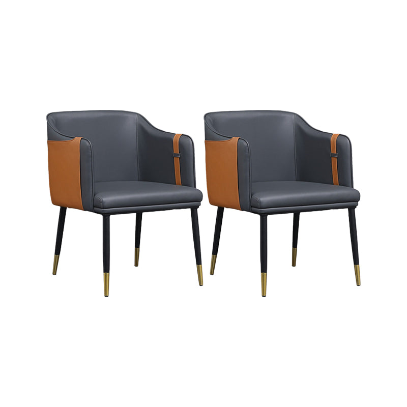 Contemporary Arm Chair Home Faux Leather Upholstered Dining Chair Black 2 Piece Set Clearhalo 'Dining Chairs' 'Dining Tables & Seating' 'dining_chair' 'furn' 'furn_dining_chair' 'Furniture' 'Kitchen & Dining Furniture' 6955623