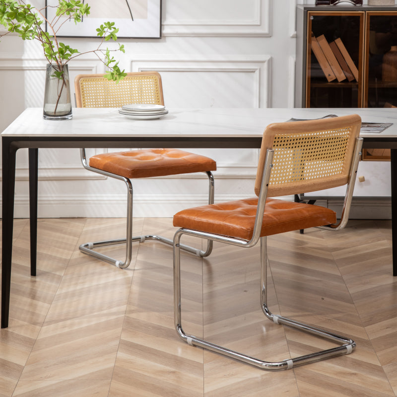 インダストリアルスタイルのサイドチェアレザーオープンバックインドアダイニングチェア