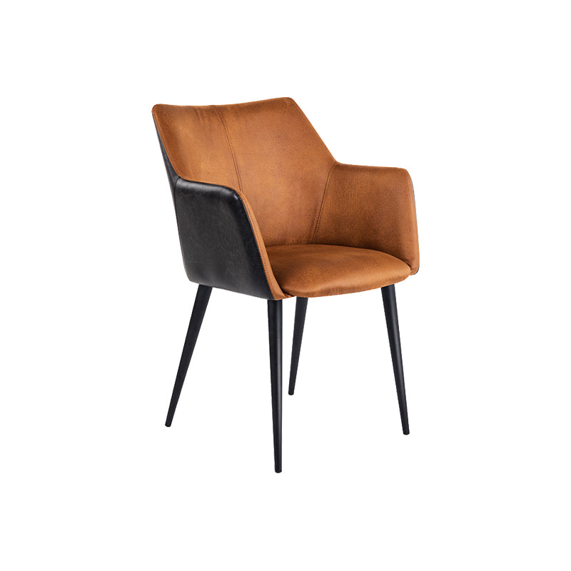 Faux Leather Arm Chair Metal Base Indoor Dining Chair for Dining Room Brown 1 Piece Clearhalo 'Dining Chairs' 'Dining Tables & Seating' 'dining_chair' 'furn' 'furn_dining_chair' 'Furniture' 'Kitchen & Dining Furniture' 6956098