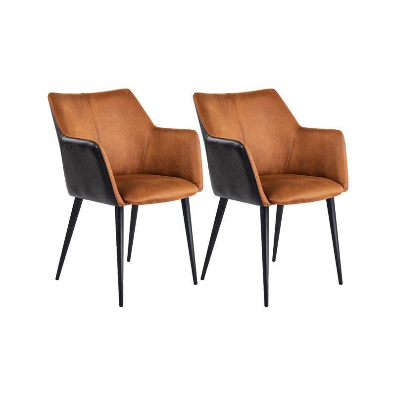 Faux Leather Arm Chair Metal Base Indoor Dining Chair for Dining Room Brown 2 Piece Set Clearhalo 'Dining Chairs' 'Dining Tables & Seating' 'dining_chair' 'furn' 'furn_dining_chair' 'Furniture' 'Kitchen & Dining Furniture' 6956101