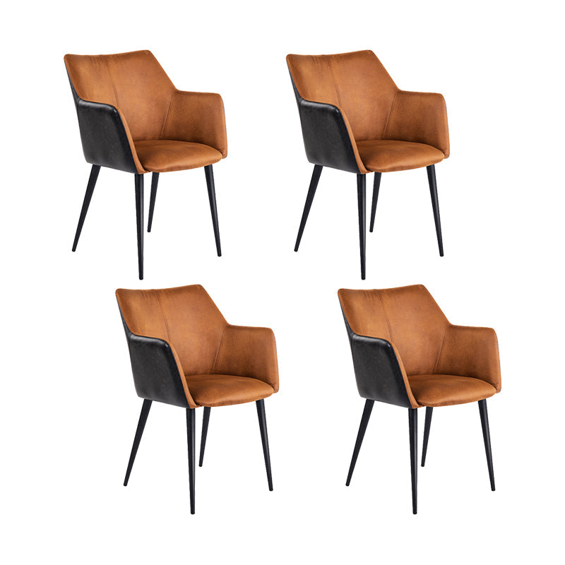 Faux Leather Arm Chair Metal Base Indoor Dining Chair for Dining Room Brown 4 Piece Set Clearhalo 'Dining Chairs' 'Dining Tables & Seating' 'dining_chair' 'furn' 'furn_dining_chair' 'Furniture' 'Kitchen & Dining Furniture' 6956103