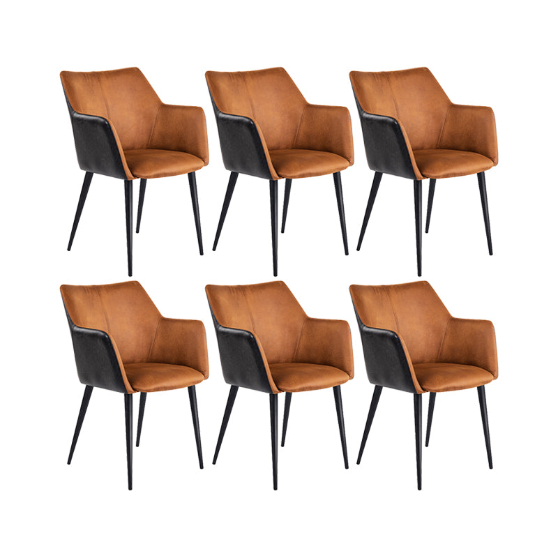 Faux Leather Arm Chair Metal Base Indoor Dining Chair for Dining Room Brown 6 Piece Set Clearhalo 'Dining Chairs' 'Dining Tables & Seating' 'dining_chair' 'furn' 'furn_dining_chair' 'Furniture' 'Kitchen & Dining Furniture' 6956105