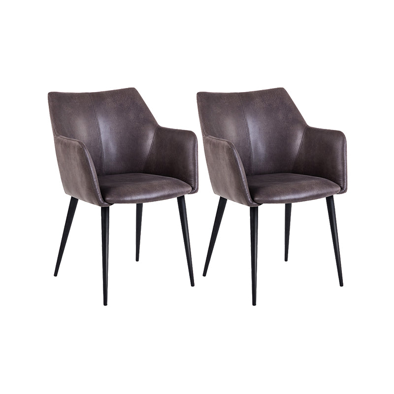 Faux Leather Arm Chair Metal Base Indoor Dining Chair for Dining Room Dark Coffee 2 Piece Set Clearhalo 'Dining Chairs' 'Dining Tables & Seating' 'dining_chair' 'furn' 'furn_dining_chair' 'Furniture' 'Kitchen & Dining Furniture' 6956109