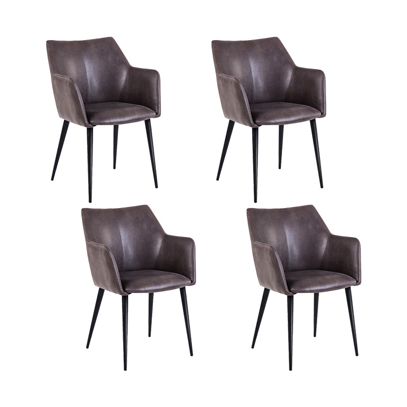 Faux Leather Arm Chair Metal Base Indoor Dining Chair for Dining Room Dark Coffee 4 Piece Set Clearhalo 'Dining Chairs' 'Dining Tables & Seating' 'dining_chair' 'furn' 'furn_dining_chair' 'Furniture' 'Kitchen & Dining Furniture' 6956110