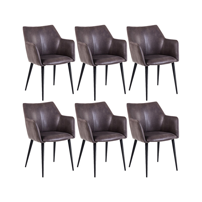 Faux Leather Arm Chair Metal Base Indoor Dining Chair for Dining Room Dark Coffee 6 Piece Set Clearhalo 'Dining Chairs' 'Dining Tables & Seating' 'dining_chair' 'furn' 'furn_dining_chair' 'Furniture' 'Kitchen & Dining Furniture' 6956111
