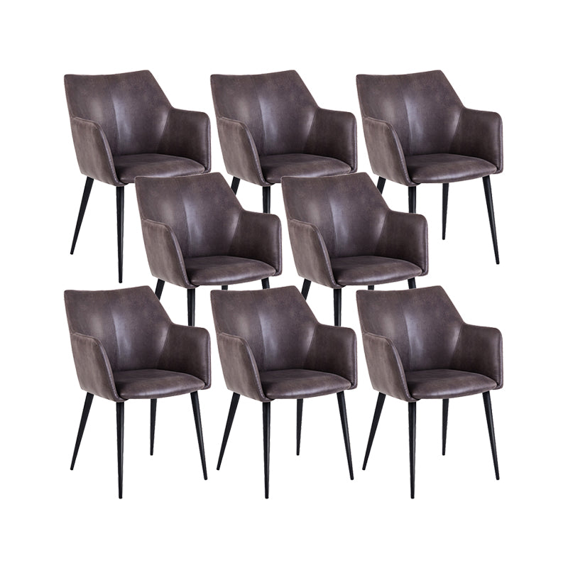 Faux Leather Arm Chair Metal Base Indoor Dining Chair for Dining Room Dark Coffee 8 Piece Set Clearhalo 'Dining Chairs' 'Dining Tables & Seating' 'dining_chair' 'furn' 'furn_dining_chair' 'Furniture' 'Kitchen & Dining Furniture' 6956112