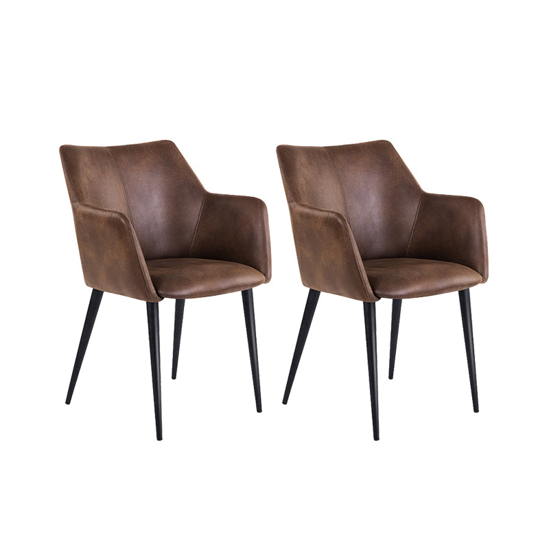 Faux Leather Arm Chair Metal Base Indoor Dining Chair for Dining Room Light Coffee 2 Piece Set Clearhalo 'Dining Chairs' 'Dining Tables & Seating' 'dining_chair' 'furn' 'furn_dining_chair' 'Furniture' 'Kitchen & Dining Furniture' 6956114