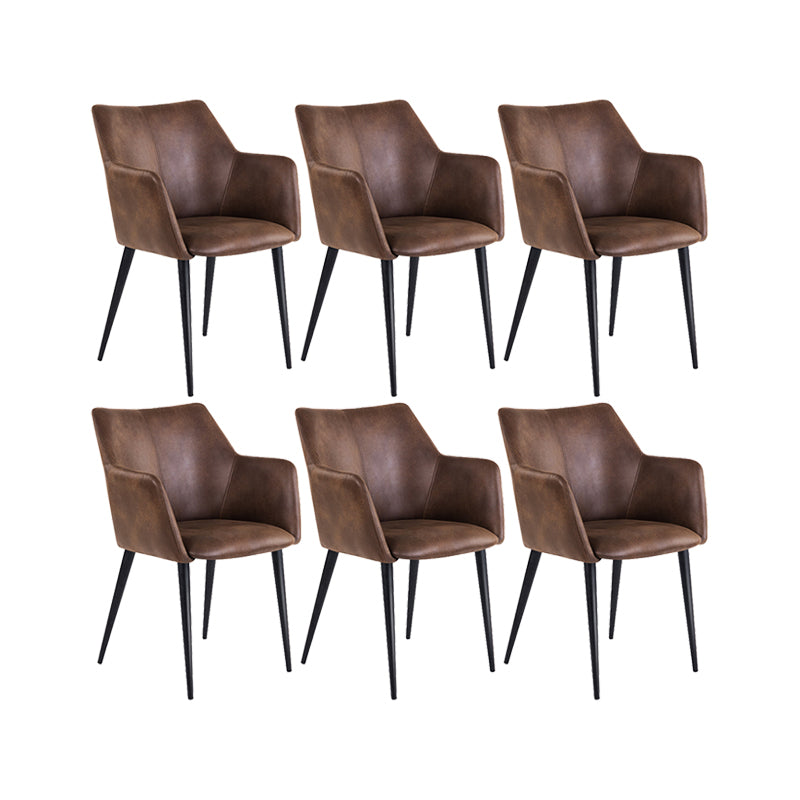 Faux Leather Arm Chair Metal Base Indoor Dining Chair for Dining Room Light Coffee 6 Piece Set Clearhalo 'Dining Chairs' 'Dining Tables & Seating' 'dining_chair' 'furn' 'furn_dining_chair' 'Furniture' 'Kitchen & Dining Furniture' 6956116