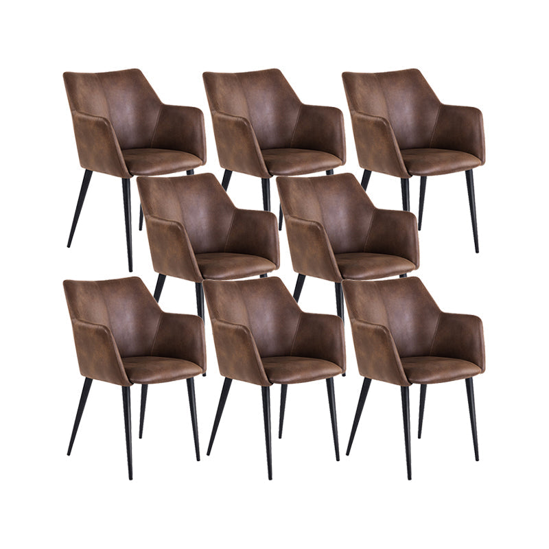 Faux Leather Arm Chair Metal Base Indoor Dining Chair for Dining Room Light Coffee 8 Piece Set Clearhalo 'Dining Chairs' 'Dining Tables & Seating' 'dining_chair' 'furn' 'furn_dining_chair' 'Furniture' 'Kitchen & Dining Furniture' 6956117