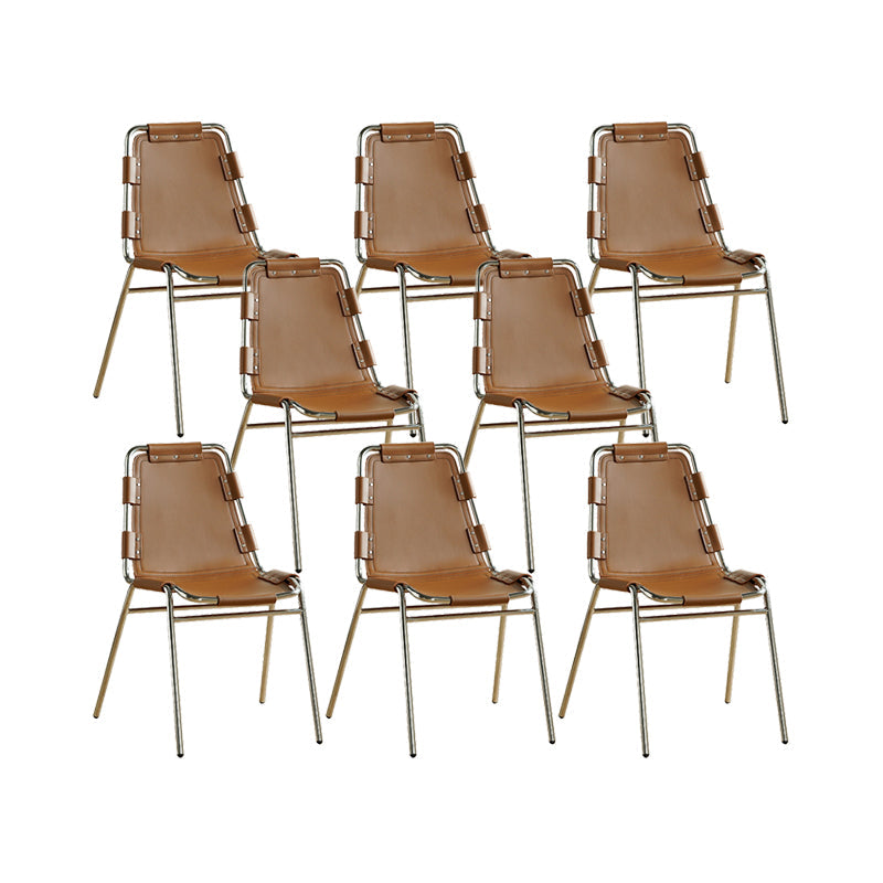 Silla lateral de estilo moderno silla de comedor de base de metal de cuero para casa