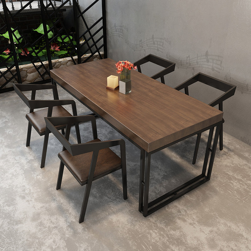 Industrial Rectangle Wood Dining Table 1/5/7 Pieces Dining Set for Barbecue Shop 5 Pieces: Table, 4 Brown Chairs Clearhalo 'Dining Room Sets' 'Dining Tables & Seating' 'dining_room_set' 'furn' 'furn_dining_room_set' 'Furniture' 'Kitchen & Dining Furniture' 6956266