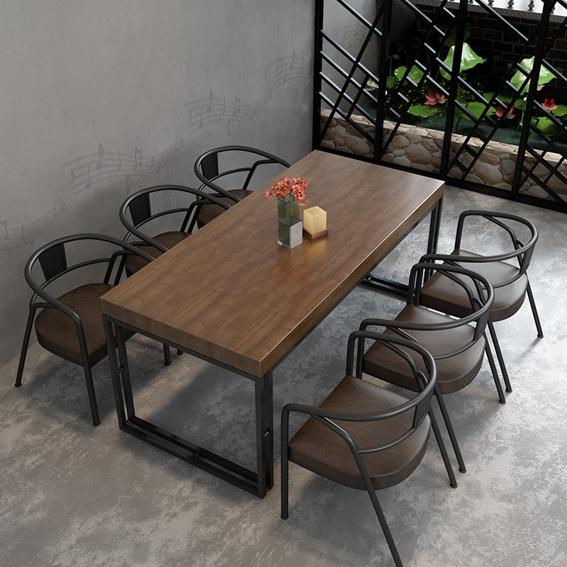 Industrial Rectangle Wood Dining Table 1/5/7 Pieces Dining Set for Barbecue Shop 7 Pieces: Table, 6 Light Brown Chairs Clearhalo 'Dining Room Sets' 'Dining Tables & Seating' 'dining_room_set' 'furn' 'furn_dining_room_set' 'Furniture' 'Kitchen & Dining Furniture' 6956271
