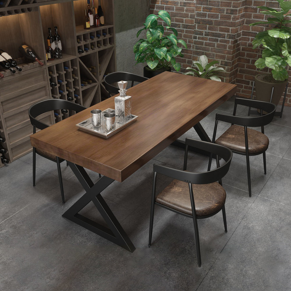 Industrial Rectangle Wood Dining Table 1/3/5/7 Pieces Dining Set for Bar 5 Pieces: Table, 4 Dark Brown Chairs Clearhalo 'Dining Room Sets' 'Dining Tables & Seating' 'dining_room_set' 'furn' 'furn_dining_room_set' 'Furniture' 'Kitchen & Dining Furniture' 6956296