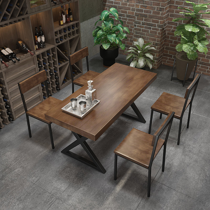 Industrial Rectangle Wood Dining Table 1/3/5/7 Pieces Dining Set for Bar 5 Pieces: Table, 4 Black Chairs Clearhalo 'Dining Room Sets' 'Dining Tables & Seating' 'dining_room_set' 'furn' 'furn_dining_room_set' 'Furniture' 'Kitchen & Dining Furniture' 6956298