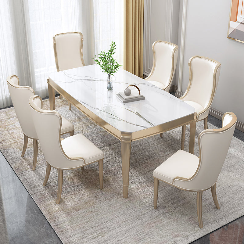 Nordic 1/2/5/7 Pieces Furniture Stone Rectangle Dining Table Set in White