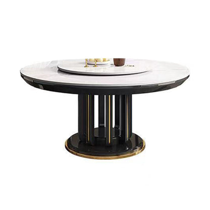 Glam Style Table Pedestal Dining Table with Turntable for Kitchen