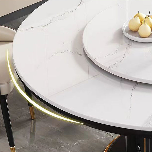 Glam Style Table Pedestal Dining Table with Turntable for Kitchen