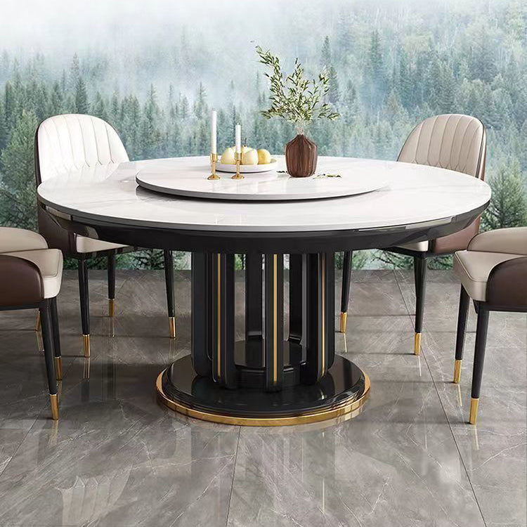 Glam Style Table Pedestal Dining Table with Turntable for Kitchen