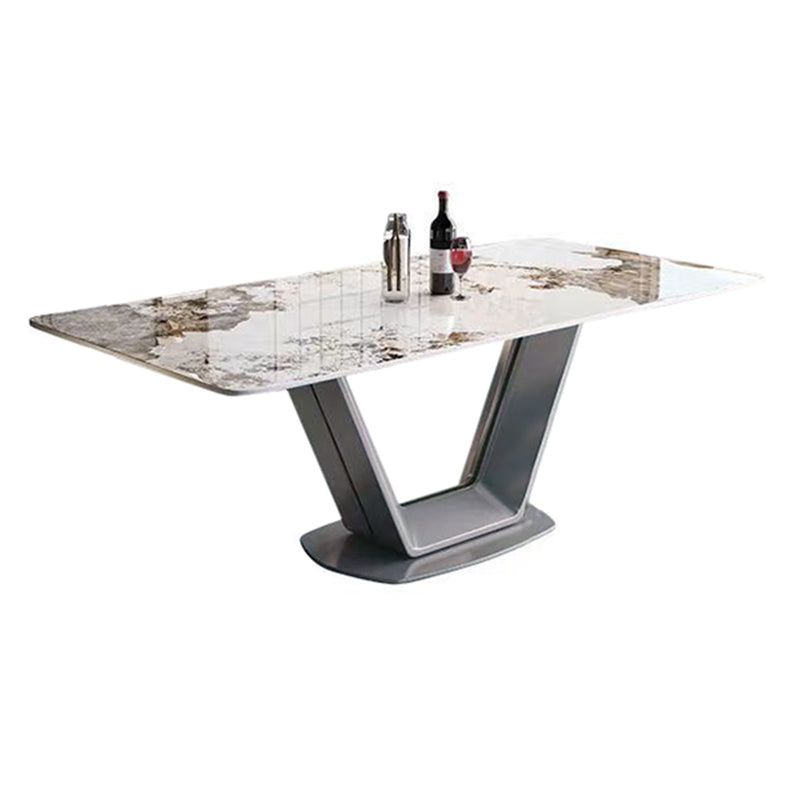 Dining Room Dinner Kitchen Table Dining Table with Pedestal Base Gray Without Chairs Clearhalo 'Dining Tables & Seating' 'Dining Tables' 'dining_table' 'furn' 'furn_dining_table' 'Furniture' 'Kitchen & Dining Furniture' 6956643