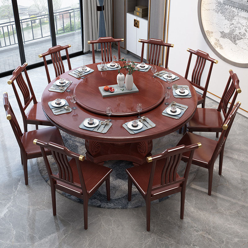 Wood Pedestal Dining Table Turntable Dining Table for Dining Room Red Brown Without Chairs Clearhalo 'Dining Tables & Seating' 'Dining Tables' 'dining_table' 'furn' 'furn_dining_table' 'Furniture' 'Kitchen & Dining Furniture' 6956678