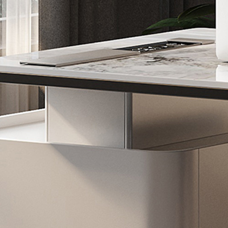 Modern Stone Office Desk Rectangular Shape Task Desk with Drawers in White Clearhalo 'furn' 'furn_office_desk' 'Furniture' 'Office Desks' 'Office Furniture' 'office_desk' 6957645