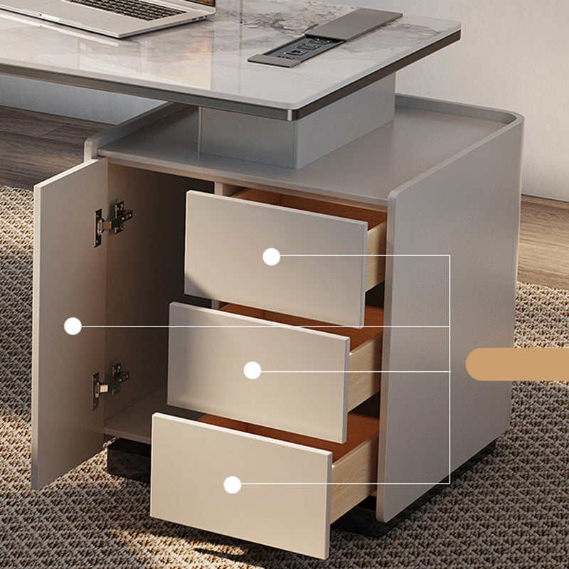 Modern Stone Office Desk Rectangular Shape Task Desk with Drawers in White Clearhalo 'furn' 'furn_office_desk' 'Furniture' 'Office Desks' 'Office Furniture' 'office_desk' 6957646