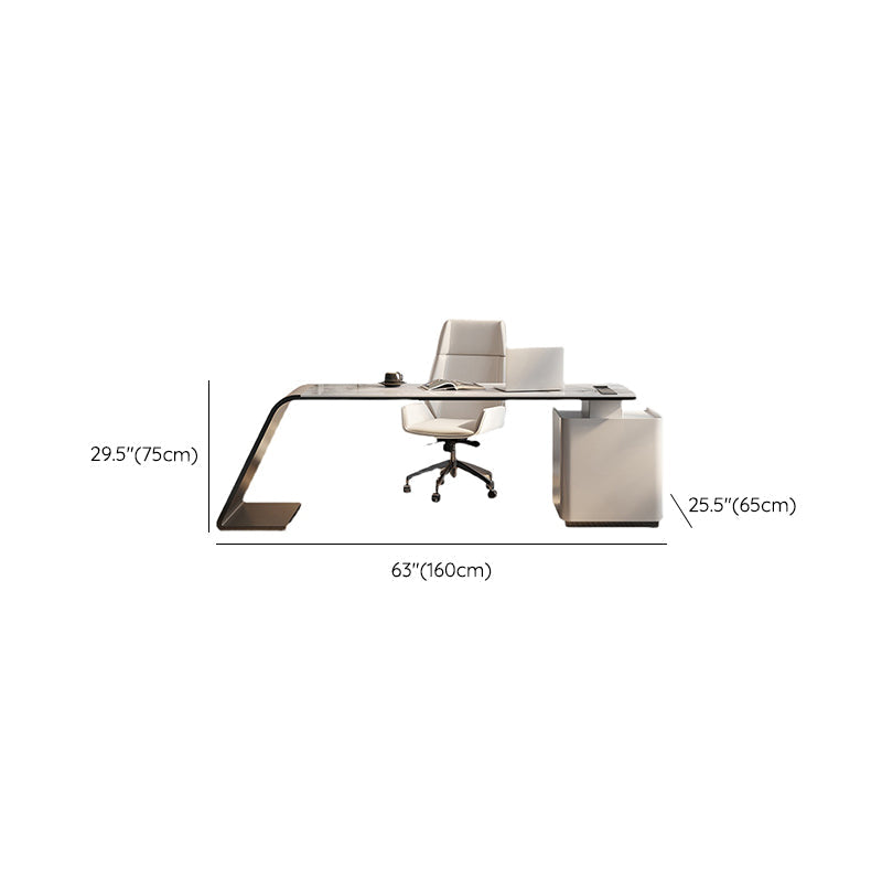 Modern Stone Office Desk Rectangular Shape Task Desk with Drawers in White Clearhalo 'furn' 'furn_office_desk' 'Furniture' 'Office Desks' 'Office Furniture' 'office_desk' 6957649