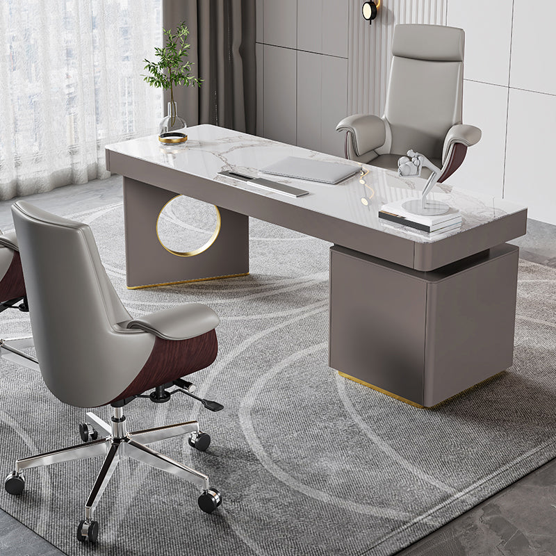 Modern Stone Office Desk Rectangular Shape Task Desk with 2-Legs in Grey Clearhalo 'furn' 'furn_office_desk' 'Furniture' 'Office Desks' 'Office Furniture' 'office_desk' 6957681
