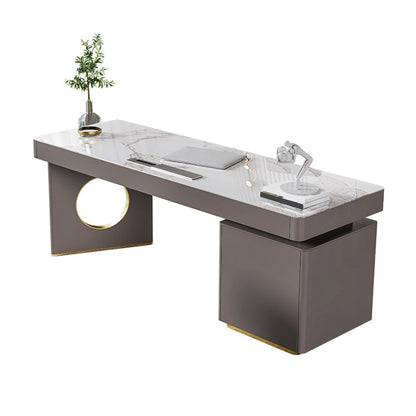 Modern Stone Office Desk Rectangular Shape Task Desk with 2-Legs in Grey 70.9"L x 27.6"W x 29.5"H Clearhalo 'furn' 'furn_office_desk' 'Furniture' 'Office Desks' 'Office Furniture' 'office_desk' 6957682