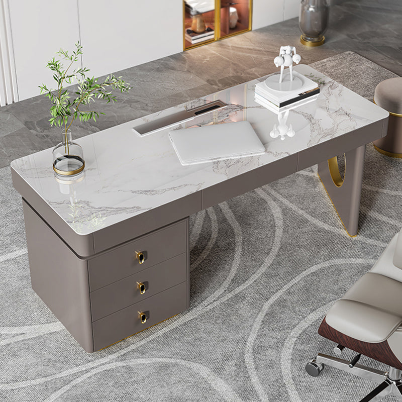 Modern Stone Office Desk Rectangular Shape Task Desk with 2-Legs in Grey Clearhalo 'furn' 'furn_office_desk' 'Furniture' 'Office Desks' 'Office Furniture' 'office_desk' 6957684