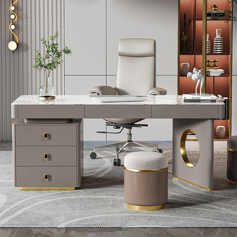 Modern Stone Office Desk Rectangular Shape Task Desk with 2-Legs in Grey Clearhalo 'furn' 'furn_office_desk' 'Furniture' 'Office Desks' 'Office Furniture' 'office_desk' 6957692