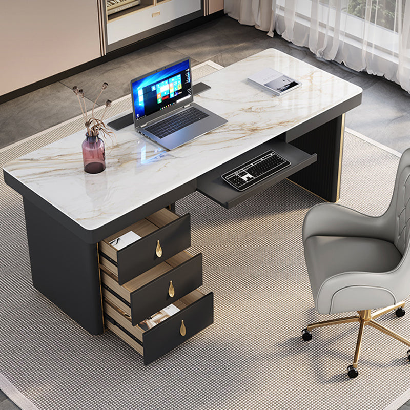 Modern Style Office Desk Rectangular Shape Task Desk with 2-Legs in Grey Clearhalo 'furn' 'furn_office_desk' 'Furniture' 'Office Desks' 'Office Furniture' 'office_desk' 6957698
