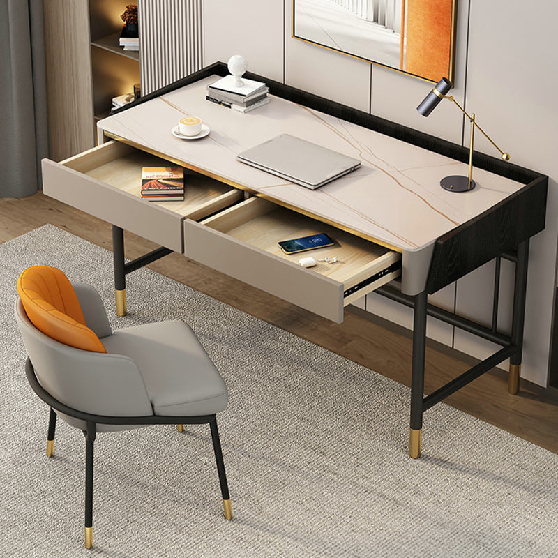 Modern Style Stone Office Desk Rectangular Shape Task Desk with 4-Legs for Home Clearhalo 'furn' 'furn_office_desk' 'Furniture' 'Office Desks' 'Office Furniture' 'office_desk' 6957773