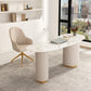 Modern Stone Office Desk Irregular Shape Task Desk with 3-Drawers in White