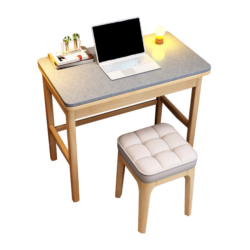 Bureau d'écriture à 1 tiroir, bureau de travail de forme rectangulaire en naturel/marron pour la maison