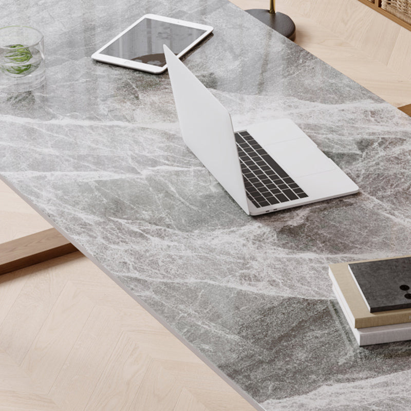 Modern Stone Office Desk Rectangular Shape Task Desk en gris y marrón