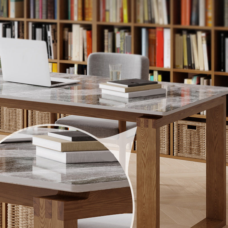 Modern Stone Office Desk Rectangular Shape Task Desk en gris y marrón