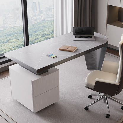 Modern Stone Top Office Desk Free Form Task Desk with 2 Drawers for Home 55.1"L x 27.6"W x 29.5"H Grey Clearhalo 'furn' 'furn_office_desk' 'Furniture' 'Office Desks' 'Office Furniture' 'office_desk' 6957969